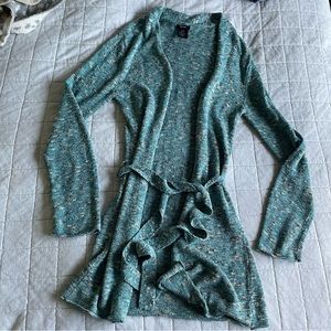 NEVA x long tall sally teal chunky knit duster open front cardigan tie waist